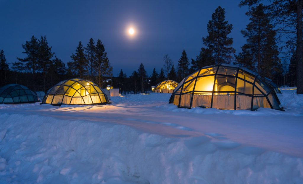 Glass igloo in winter